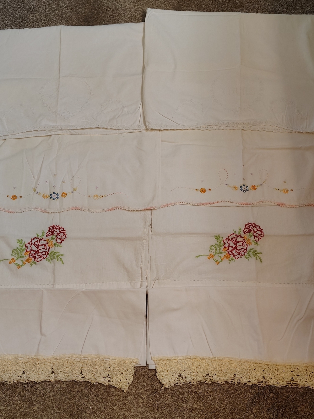 Vintage Embroidered Floral Vintage Pillowcases Set Of 8 -